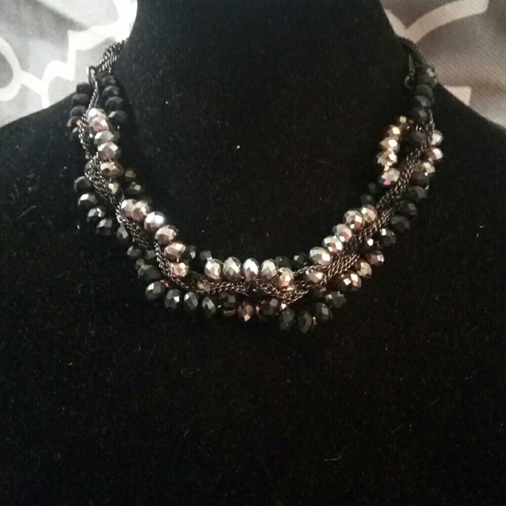 Black and silver glass beads necklace